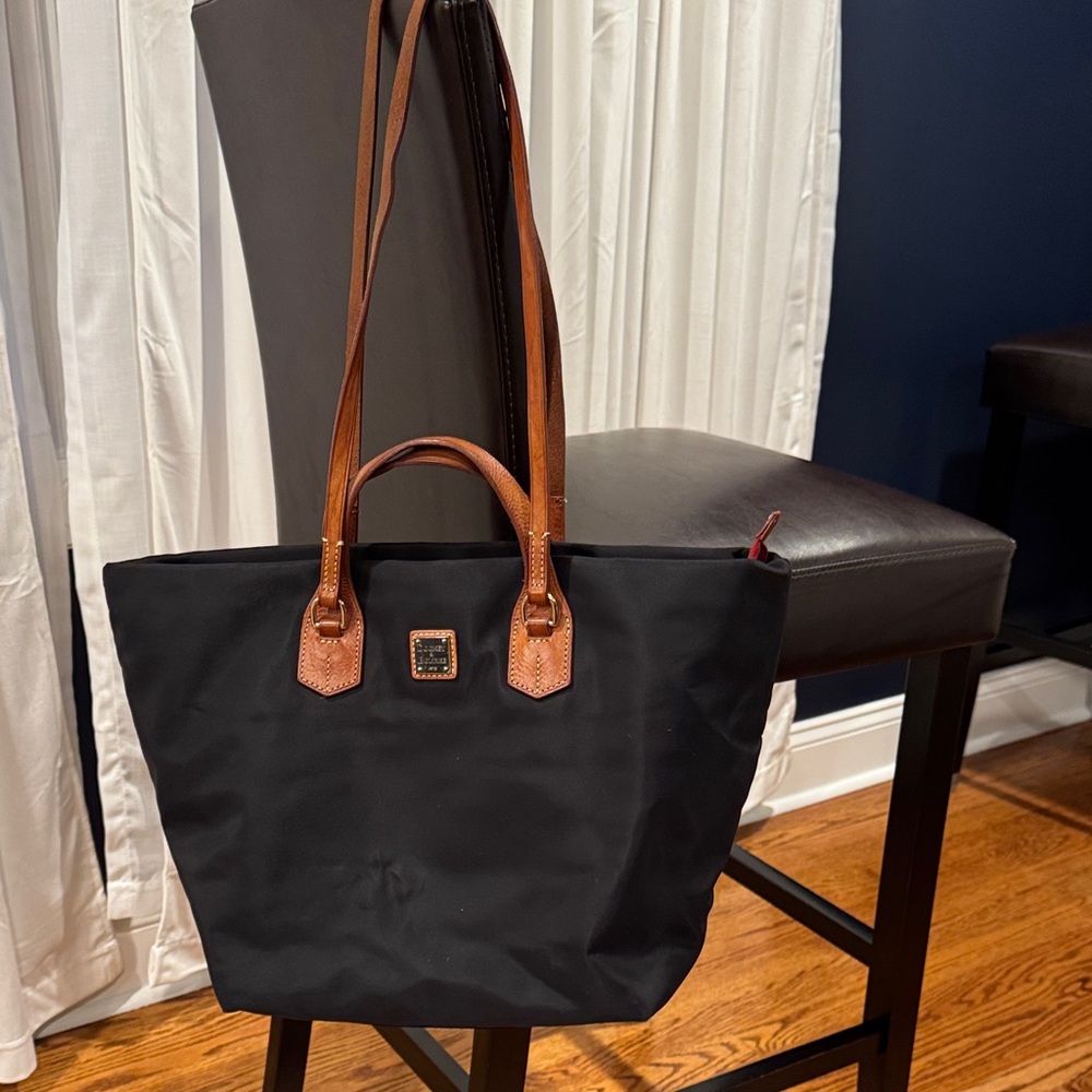 Dooney & Bourke Black Tote with Brown Leather Handles